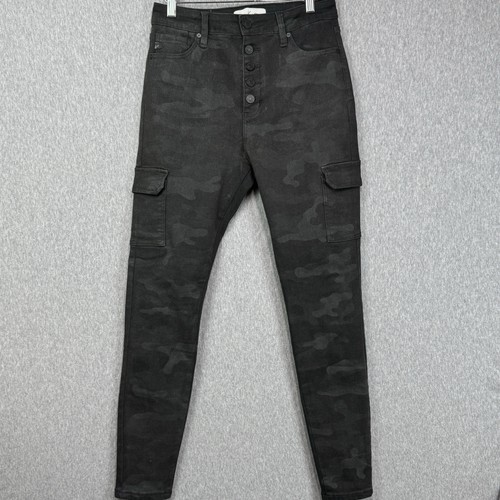 KanCan Jeans Damen 29 Coated Camo Cargo High Rise Slim Button Fly Goth Grunge - Bild 1 von 13