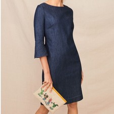Talbots Blue Chambray Sheath Dress Size 2 Bell Sleeves Classic Minimalist