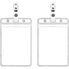 Vertical Waterproof ID Badge Holder with Clip Straps 2 Pack Clear PVC Name Tag