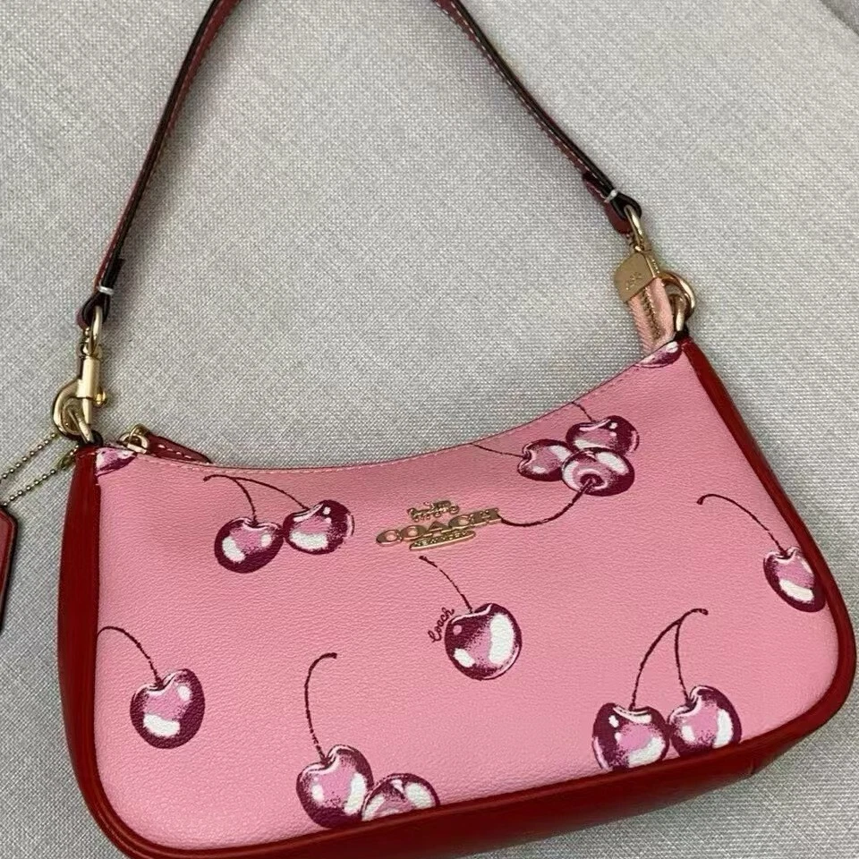 Leather Cherry Blueberry Fruit Printing Bag Teri Underarm Shoulder Crossbody Bag - Image 4 of 4