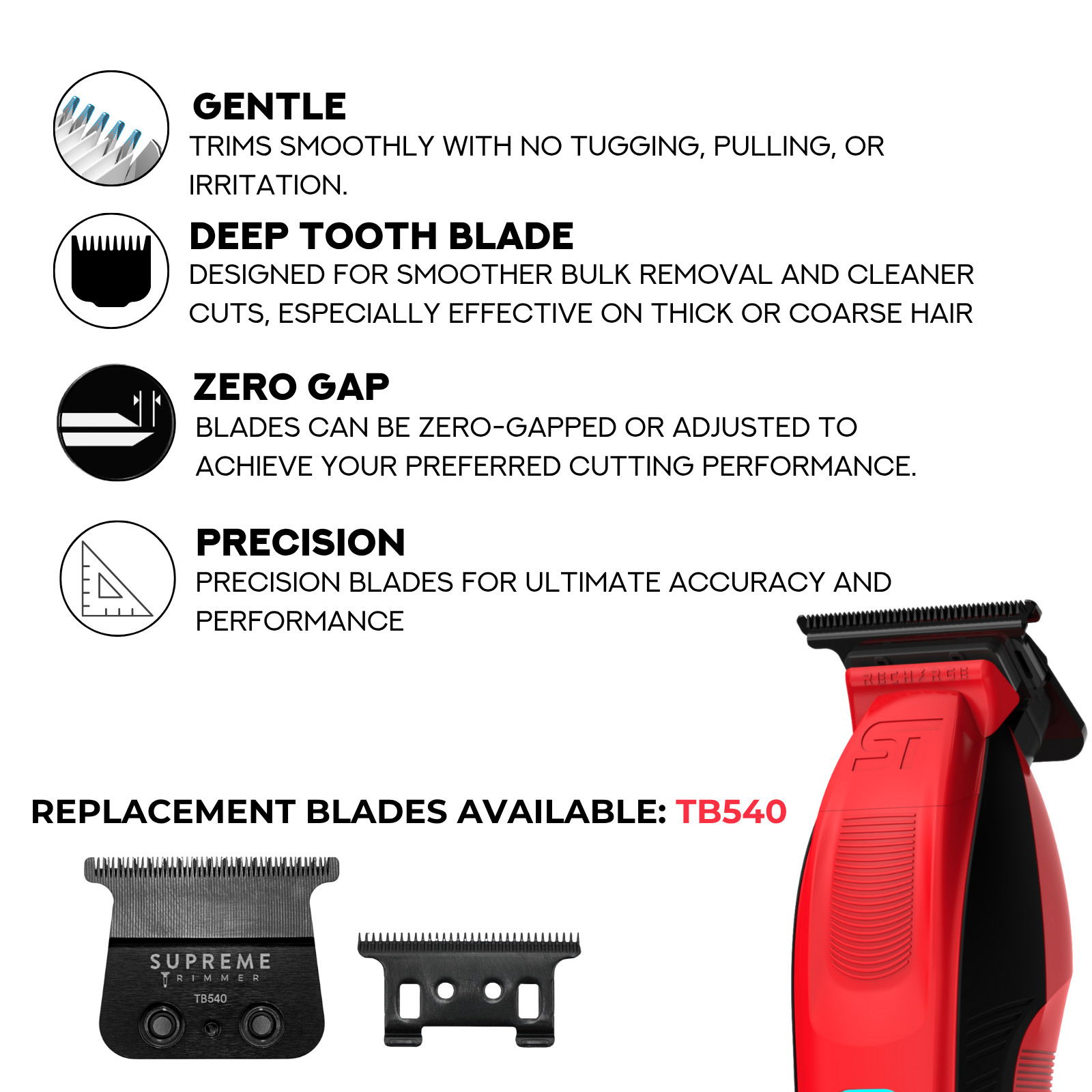 Supreme Trimmer 2-in-1 RECHARGE Hair Clipper & Trimmer Combo | STB775 Red