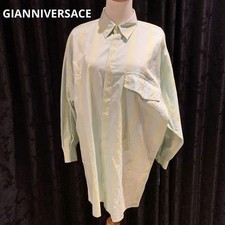 GIANNI VERSACE Cotton Shirt Size 50 Green 3/4 Sleeve Simple From Japan y7909