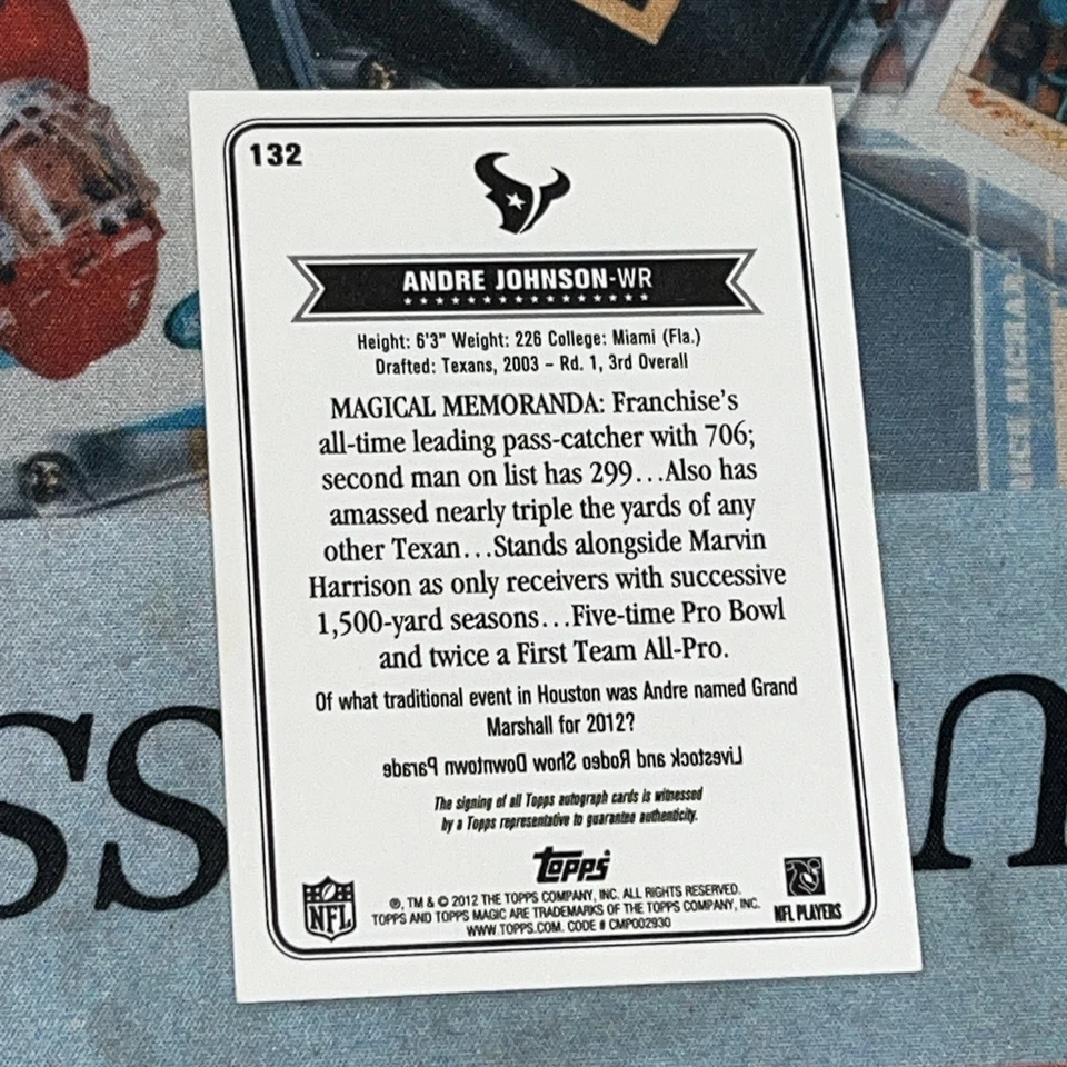 2012 Topps Magic #132 Andre Johnson TEXANS Auto Rare! - Image 3 of 3