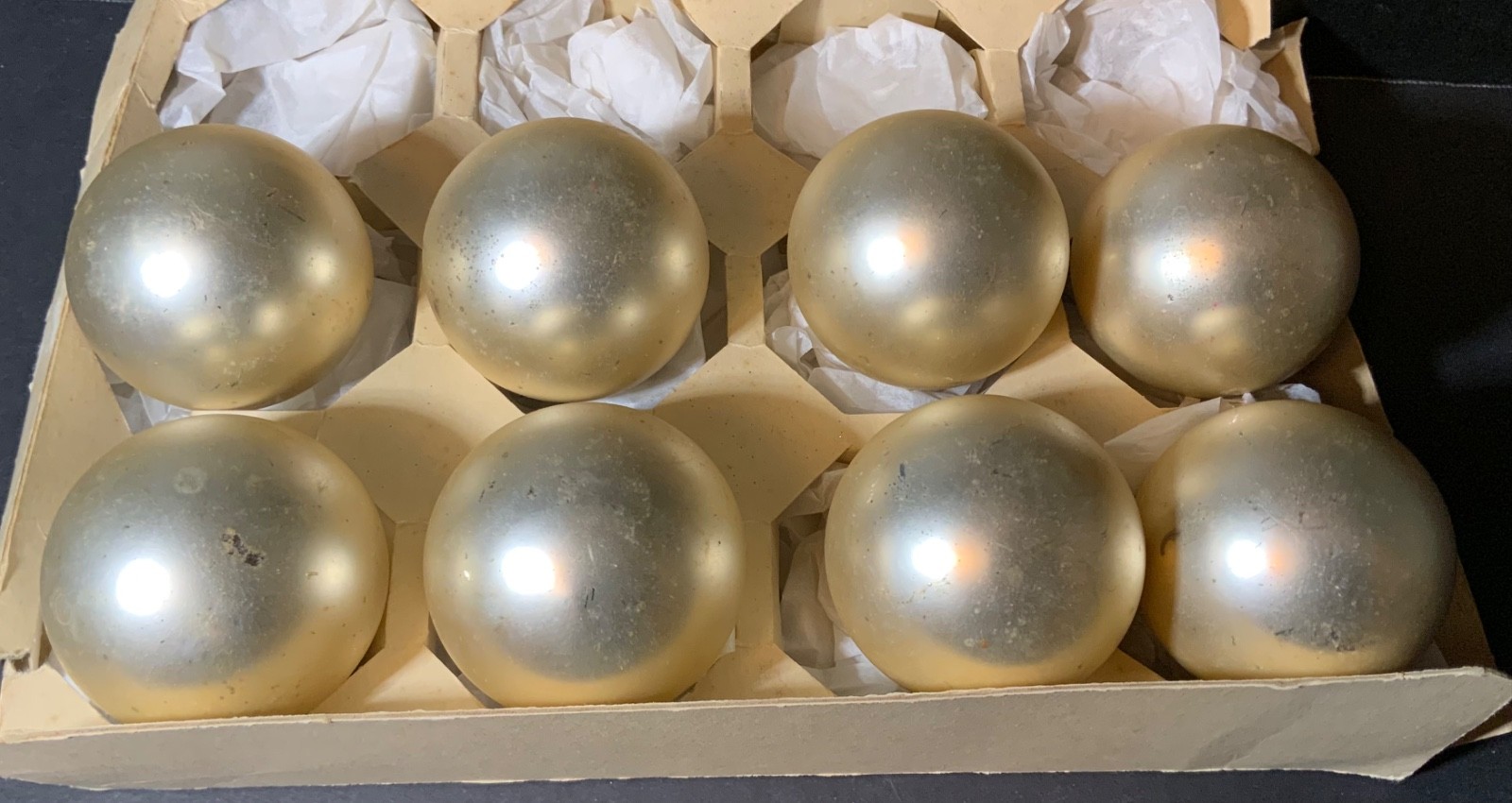 Vintage Shiny Brite Glass Ball Christmas Ornaments Lot (8) Solid Champagne 2.25”