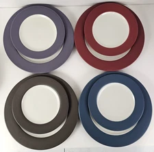 8 PC Noritake Colorwave Stoneware 4 Dinner & 4 Salad Plates Raspberry-Plum-Blue