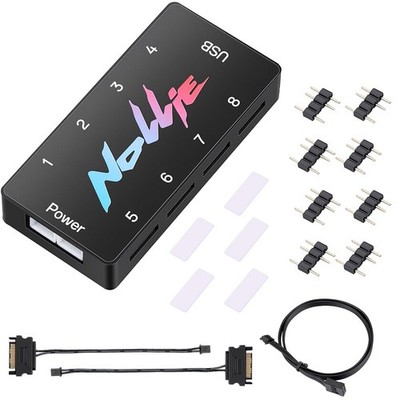 Iesooy Nollie 8 ARGB Controller Fan Hub 5v 3Pin 8 Port 8, Black