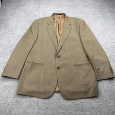 Chaps Blazer Mens 48L Tan Brown Silk Wool Blend Micro Check Sport Coat 2GX0269
