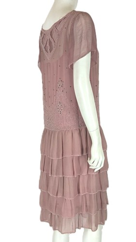 Antique 1920s Garden Party Dress Embellished Beads Rhinestones Attached Lining S - Picture 12 of 17