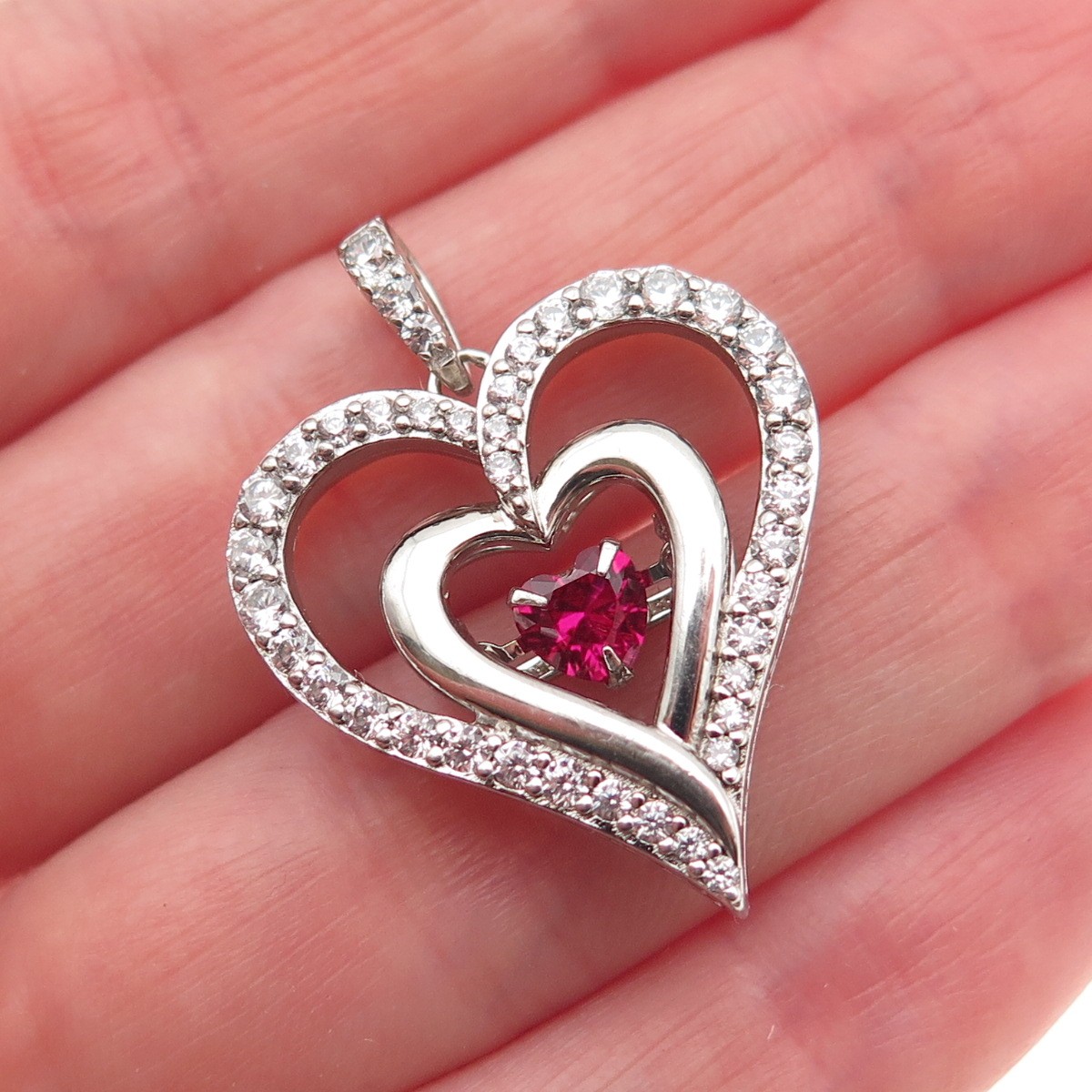 SUN 925 Sterling Silver Lab-Created Ruby & C Z He… - image 1