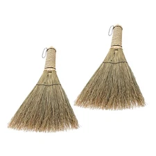 2 Pcs Broom and Dustpan Short Handled Garage Sweeper Garden Straw
