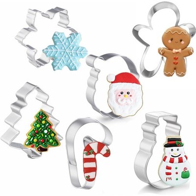 Large Christmas Cookie Cutters Set of 6 Shapes with Recipe - Gingerbread Man,
