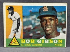 1960 Topps BOB GIBSON card No. 73 Crease-Free St. Louis Cardinals HOF VG/EX