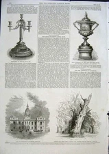 Original Old Antique Print Townhall Inverury Scotland Herne'S Oak Windsor 1863