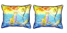 Pair of Betsy Drake Betsy’s Mermaid Large Pillows 15 Inchx22 Inch