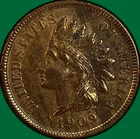 1909 Indian Head Cent Almost Uncirculated AU Coin, Cleaned #43429