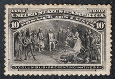 US Sc 237 Black Brown 10¢ 1893 Columbian Toned Well Centered Disturbed OG 