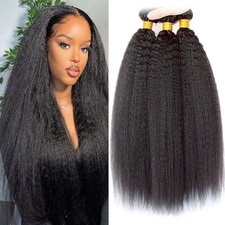 Brazilian kinky Straight 1/3 Bundles Yaki 100 Human Hair Extensions Weave Weft