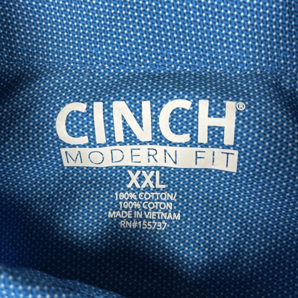 Camisa Cinch Calce Moderno Para Hombres 2XL Azul Geométrica Larga SLV Botón Vaquero Occidental Foto 3 de 4
