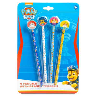 Paw Patrol 4 Bleistifte mit Radiergummi Topper Set Kinder Schule Schreiben Schreibwaren 3+