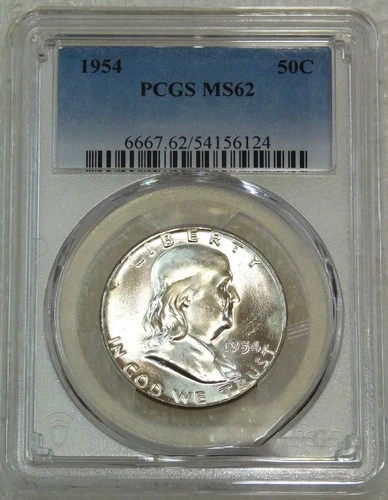 1954 P Franklin Half Dollar PCGS MS62 99% FBL Frosty White PQ Just Graded #T278A