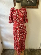 Rhode x Target Maxi Dress Size 14 Red Floral Linen Zinnia Flutter Sleeve New NWT