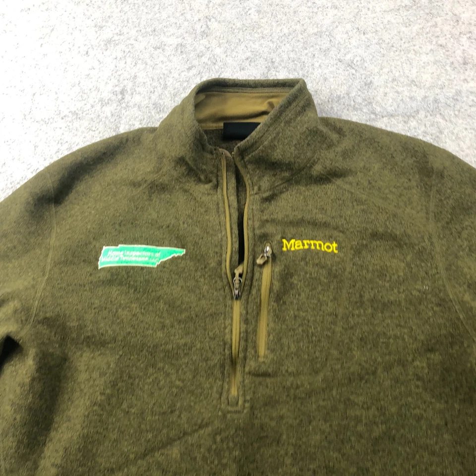Pullover Marmot Hombres XL Verde 1/4 Cremallera Bordado Polar Senderismo Aire Libre Bolsillos* Foto 3 de 4