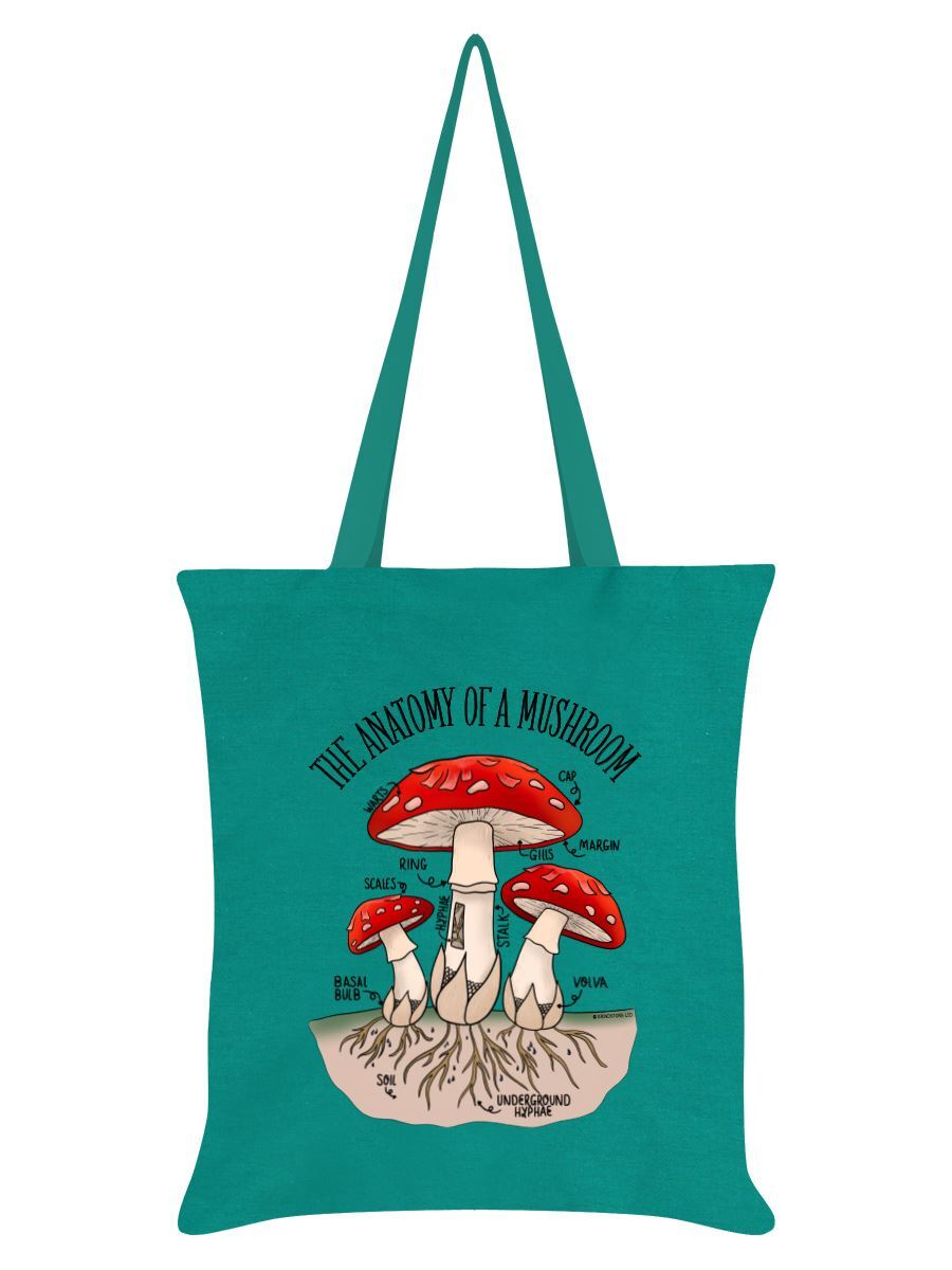 Tote Bag The Anatomy of a Mushroom Emerald Green 38x42cm