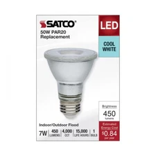 Satco S11495 - 7 Watt PAR20 LED BULB - 4000K - Silver Finish  (2, 6 or 12 Pack)