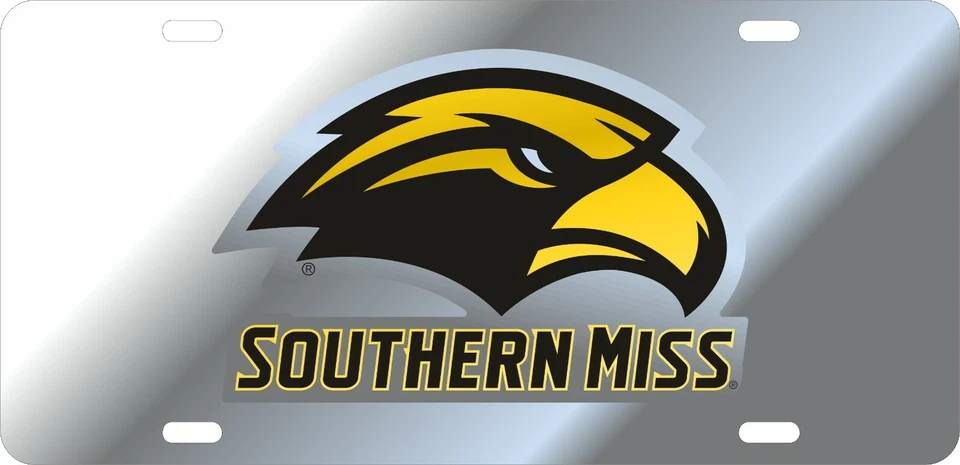 SOUTHERN MISS GOLDEN EAGLES MIRROR ACRYLIC CAR TAG SILVER W/ DOMED EAGLE LOGO - Image 2 of 4