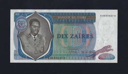 ZAIRE 10 ZAIRES 1974 P-23 GEM UNC RARE DATE - CONGO