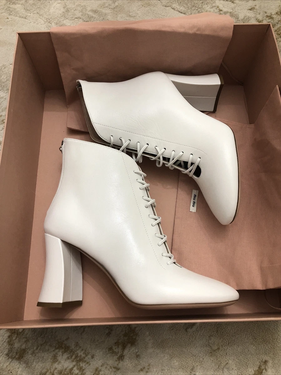 New Miu Miu Boots Leather White Womens Size 5 US 35 Eu |