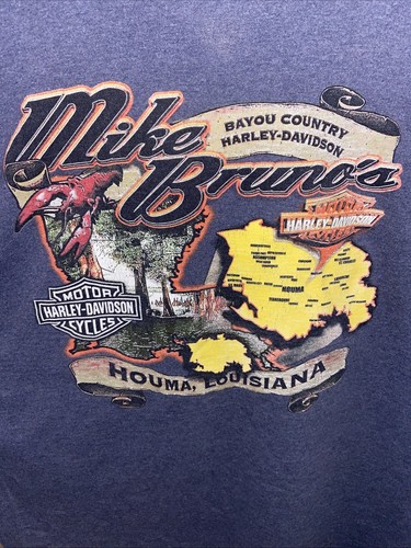 Harley Davidson HD Bayou Country Houma LA Mike Bruno T-Shirt Size Lg Gray USA - Picture 6 of 8