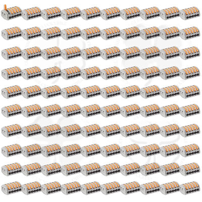 100x Lever Lock Reusable Electrical Connector 5 Pole Wire Cable Terminal Block