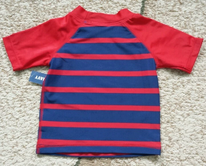 Camisa de baño Old Navy Boy Rash Guard azul marino y rojo a rayas 12-18 meses nueva con etiquetas Foto 4 de 4