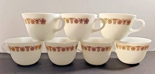 Pyrex Butterfly Gold Coffee or Tea Cups  Vintage Set Of 8 Cups w Handles