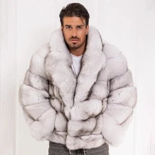 2025 Winter Luxury Men's New Real Blue Fox Fur Coat Thick Warm Overcoat Outwears