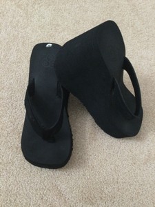 Zooop cuña de plataforma Puntera Cuadrada Sandalias Ojotas Tanga Zapatos  Negro 8 | eBay