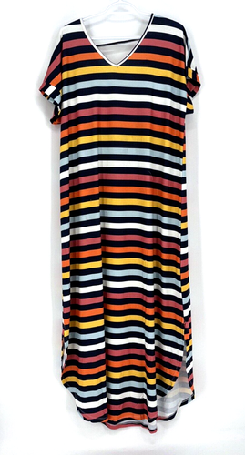 NWT LULAROE MACY Colorful Stripes V Neck Stretch Long Maxi Summer Dress Sz XL