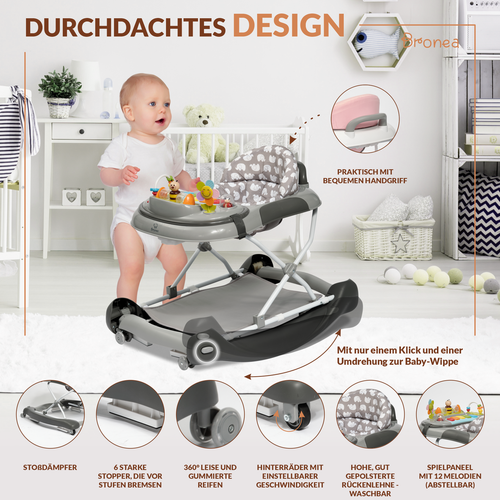 BRONEA® 4in1 Gehfrei Lauflernwagen Schaukel Lauflernhilfe Babywalker FARBAUSWAHL - Afbeelding 12 van 22