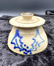 Vtg. Bruce Stebner (OH) Salt Glazed Pottery Oil Lamp, Lg., Holly & Berry Design