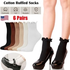 6× Cotton Ruffled Socks Casual Ankle Socks Knitted Soft Ruffled Women's Sock US