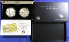 2018 WORLD WAR I CENTENNIAL SILVER DOLLAR NAVY MEDAL SET WITH BOX AND COA