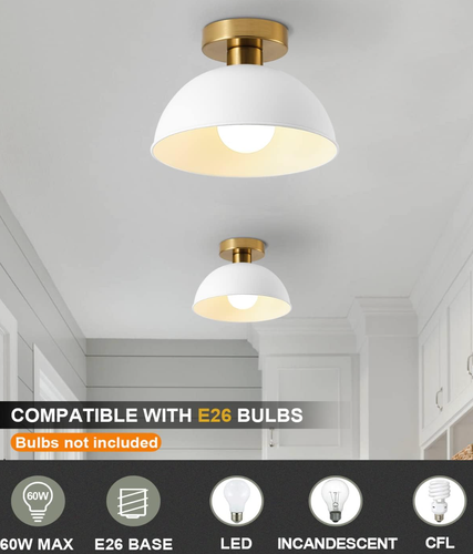 Semi Flush Mount Ceiling Light White Gold Modern Fixture 10 inch diameter 7" hig - Picture 2 of 3