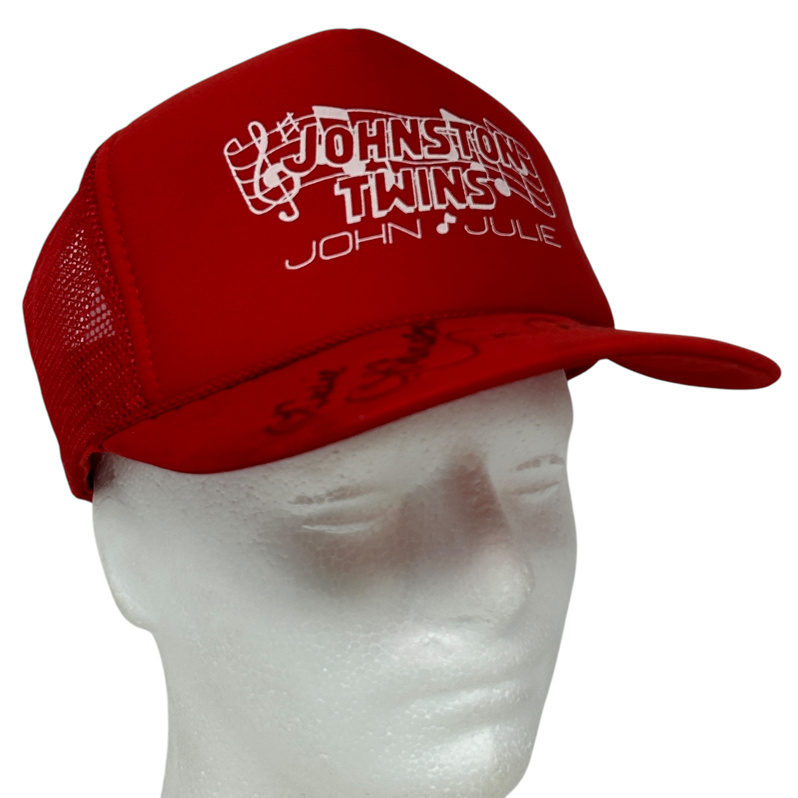 Vintage Johnston Twins John Julie Trucker Hat Baseball Cap Signed Snapback Red