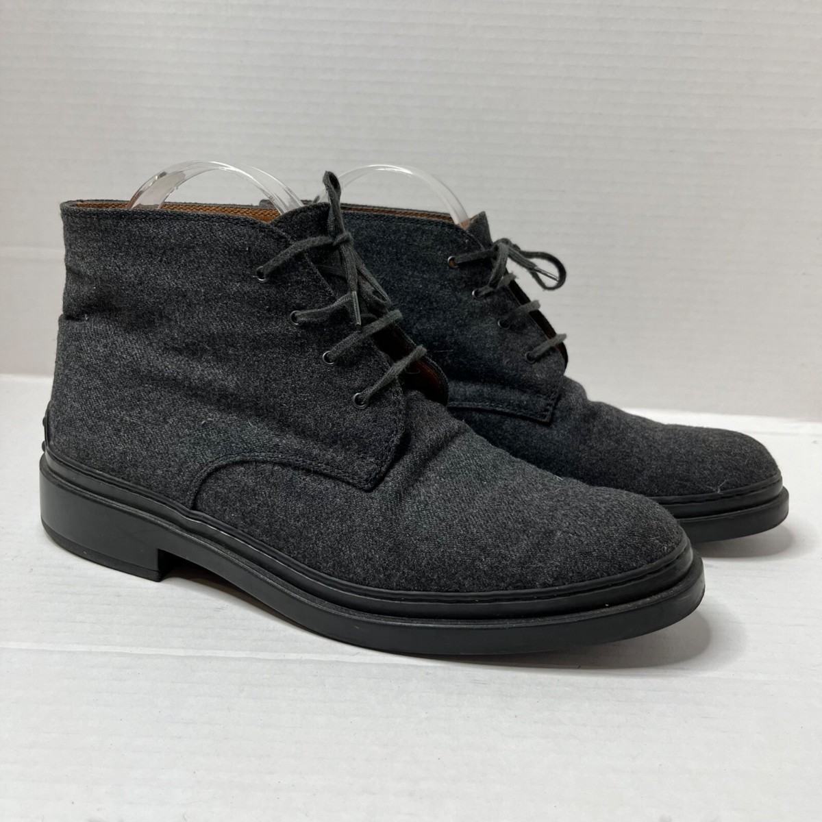 Tods Gray Desert Boots Lace Up Wool Outter Leather Interior  display picture 2