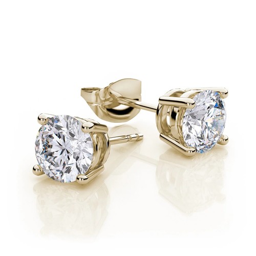 Paris Schmuck 10 Karat Gelbgold kreiert CZ 2 Karat runde Ohrstecker vergoldet - Bild 1 von 5