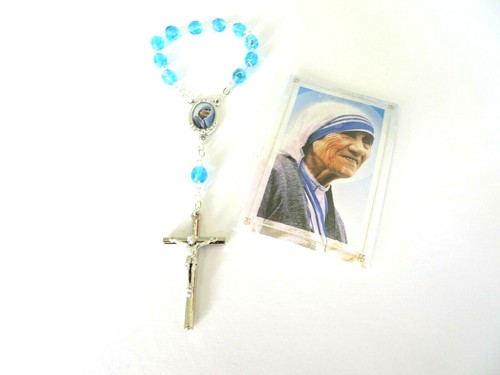 Mother Teresa of Calcutta Rosary with Crucifix Blue Aqua Beads Made in Italy - Bild 2 von 4