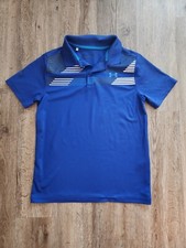 Under Armour YMD Short Sleeve Shirt Athletic Heat Gear Collared Blue Boys Polo