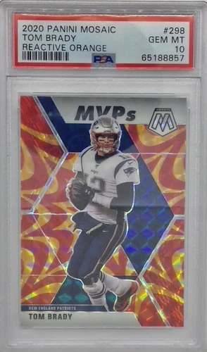 2020 Panini Mosaic Reactive Orange Prizm NFL MVPs Tom Brady Patriots #298 PSA 10