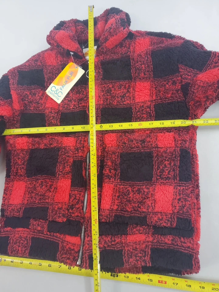 C&C California women jacket coat OLYA231H red black faux fur pockets S - Image 2 of 4